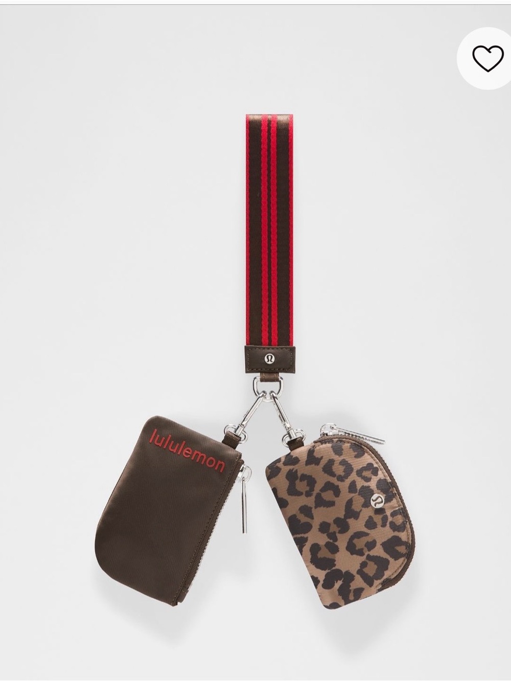 lululemon Brown Leopard Duo Pouch with Red-Striped Wristlet